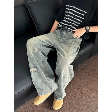 Riolio American hip-hop washed straight leg summer men and women trendy jeans couple 2025 loose retro personalized casual pants y2k